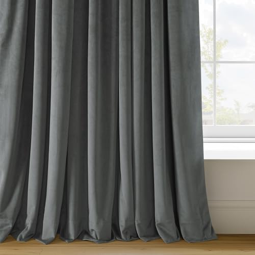 HPD Half Price Drapes Signature Velvet Thermal Blackout Curtains for Living Room 84 Inch Long (1 Panel) Rod Pocket Insulated Blackout Curtains for Bedroom Window Curtains, 100W x 84L, Natural Grey