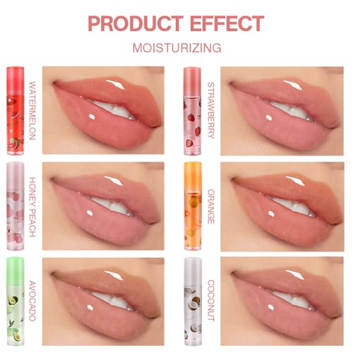 2. Bild von KUIRUNRX® Roll On Glitter Lipgloss, Farblos Durchsichtig, Glitzer-Aufrollen, Obst Geschmack Feuchtigkeitsspendende Lippenstifte für Trockene Lippen (Fruity, 6pcs)