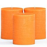 CANDWAX 3x4 Pillar Candles Set of 3 - Decorative Rustic Candles Unscented and No Drip Candles - Idea