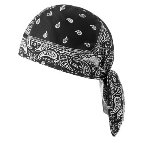 DAMILY Sports Bandana Cap Kopftuch Herren und Damen Atmungsaktive Baumwolle Mützen Kopfbedeckung Sommer Fahrradkappe Durag Laufmütze Turban für Radfahren Laufen Skull Capschwarz