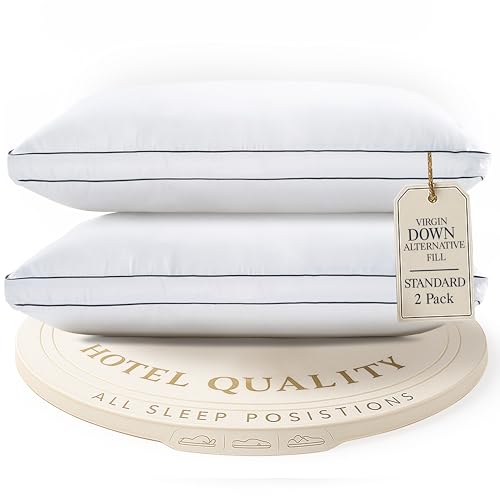 LANE LINEN Bed Pillows Standard Size Set of 2 - Medium Soft Support Gusseted Hotel Pillows, Down...