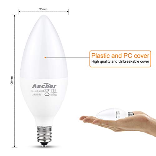 Ascher Classic E12 LED Candelabra Light Bulbs, Equivalent 60W, 550 Lumens, Warm White 2700K, Chandelier Bulb, Non-dimmable, Candelabra Base, Pack of 5