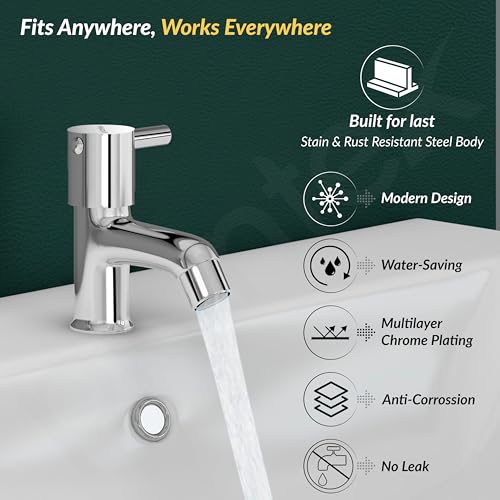 Image of Plantex Brass Spindle Pillar Tap for Wash Basin with Water Saving Aerator /Tabletop Wash Basin tap /Bathroom Tap-(MKS-1273-Chrome)