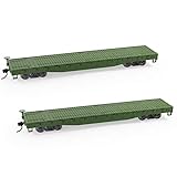 C8741 2pcs HO Scale 1:87 52' Flat Car Flatbed Transporter 52ft Model Train Container Carriage Freight Car (Army Green)