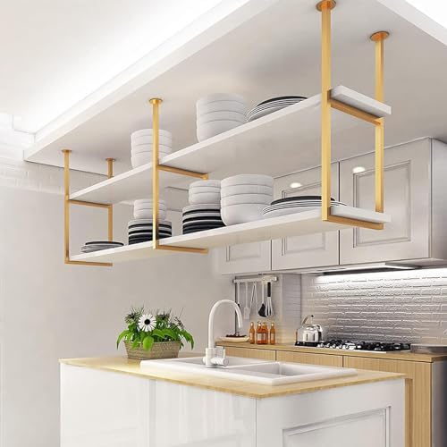 Estantes flotantes colgantes – Estante de vino de madera de metal de 2 niveles estilo nórdico retro, soporte multifuncional para plantas para el hogar, restaurante, bar, fácil instalación (100 x 25 x