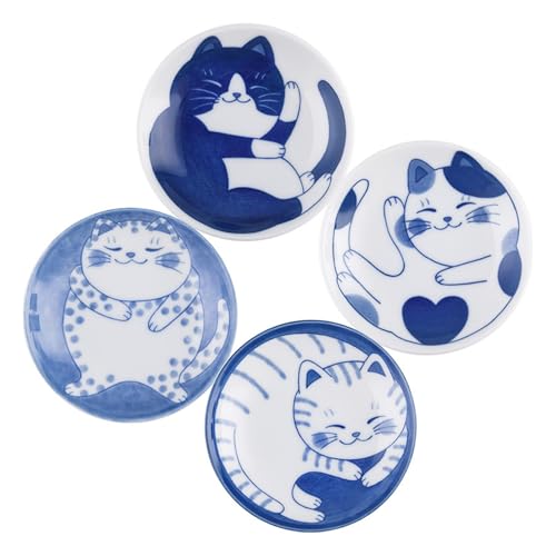 volumoon 4 Piezas Cuencos Aperitivos, Mini Cuencos de Cerámica para Especias, Cuenco Apilable, Redondos Plato de Salsa de Soja, Bol para Salsa Fría, Especias, Aperitivos, Sushi, Postres