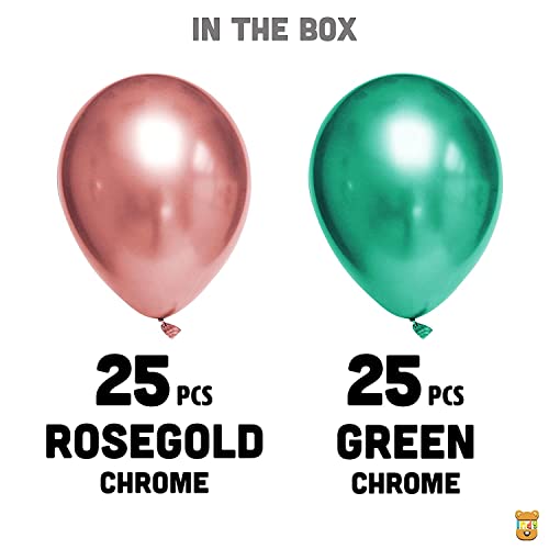 Image of Just Party 25Pcs Rose Gold & 25Pcs Green Metallic Chrome Balloons with Shiny Surface For Birthdays /Anniversary /Engagement /Baby Shower /bachelorette Party Decorations (Pack of 50)