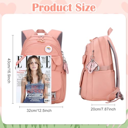 Image of PALAY School Backpack for Girls Kawaii Bunny Ear Pink 15.6 Inches Laptop Backpack Fashion Nylon Casual Travel Backpack Multi Compartment Book Bag Chirstmas Birthday Gift for Girls, 32x20x43cm