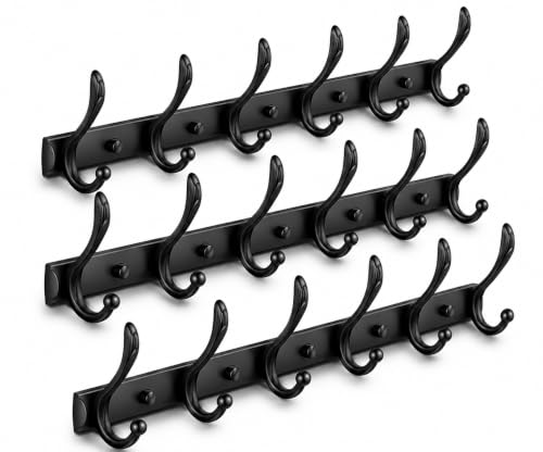 Image of Exclusive Extra Long 40 cm Antique Brass 6 Pin Metal Bathroom Cloth Hooks Hanger Door Wall Robe Hooks Rail for Hanging Keys, Clothes, Towel (3, Black)