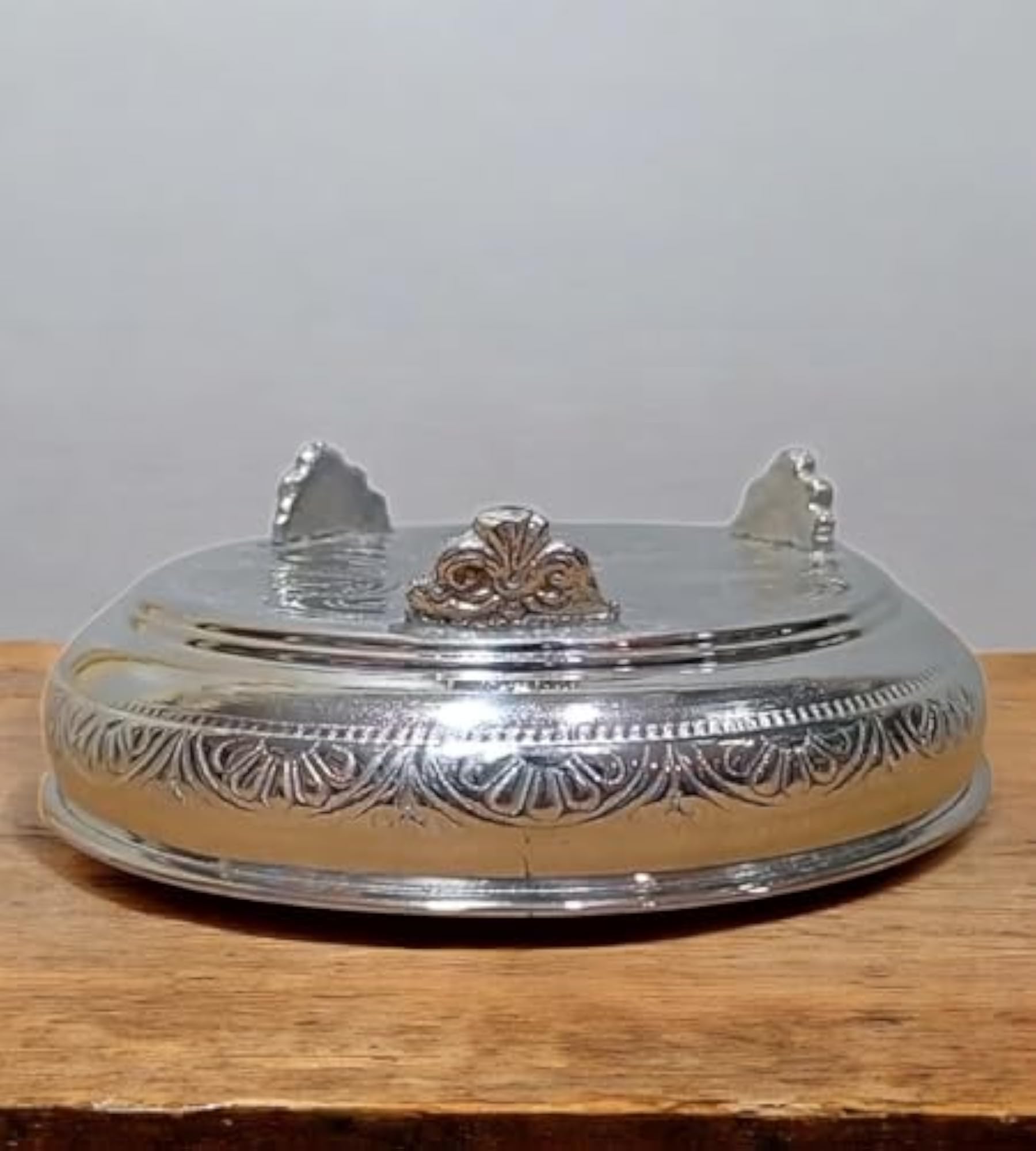 German Silver 7 Inch Floral Design Plate with Stand