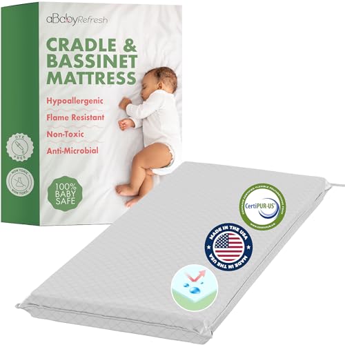Cradle Baby Mattress and Bassinet Mattress 15x33 – 2-Inch Firm Foam Baby Bed with Waterproof Vinyl Cover – Non-Toxic Hypoallergenic Cushion Pad Replacement for Infant Bed (Multiple Standard Sizes)