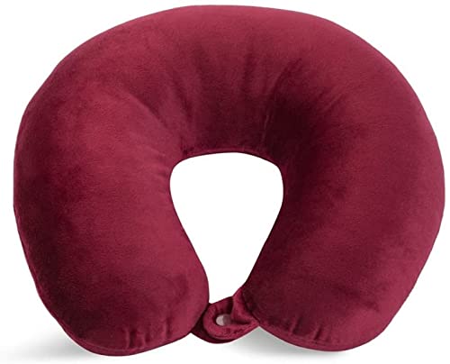 Wolf Essentials Adult Cozy Soft Microfiber Neck Pillow for Travel – Compact, Machine Washable - Perfect for Airplane, Car, or Home Use - Filled and Finished in The USA – Burgundy
