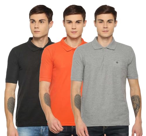 Image of Dollar Men's Pack of 1 Solid Cotton Blend Polo Neck T-Shirt