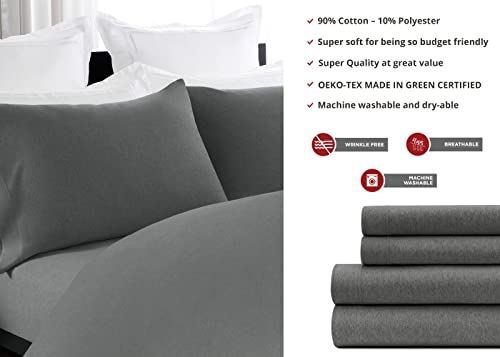 Briarwood Home Heather Jersey Sheet Set 4Pc Heather Bedding Set 100% Pure Cotton Bed Sheet Set Breathable Deep Pocket Easy Fit Comfortable Cozy T-Shirt Soft Sheets Premium Bedding(Charcoal, Queen) #TOP6