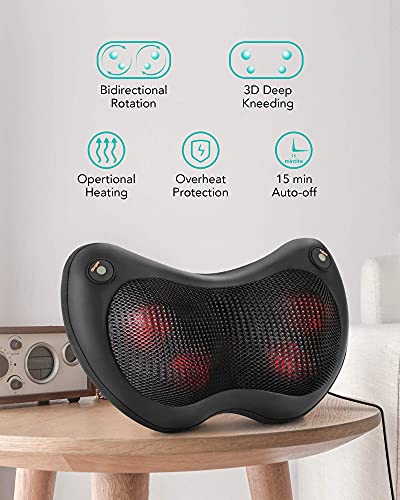 Qcuq Shiatsu Neck Back Massager Massage Pillow With Heat, 3D Deep Tissue Kneading Massage For Shoulder, Calf Muscle Pain Relief, Home Office Car Use #TOP1