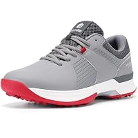 FitVille Mens Wide Fit Spiked Golf Shoes Wide 7 Gray/Red