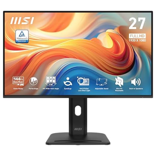 msi PRO MP275PG E14 27-inch IPS 1920 x 1080 (FHD) Gaming Office Monitor, 144Hz, Free-Sync, HDMI, DisplayPort, VGA Port, VESA Mountable, Height Adjustable, Tilt, Speaker, 4-Side Slim Bezel 1ms, Black