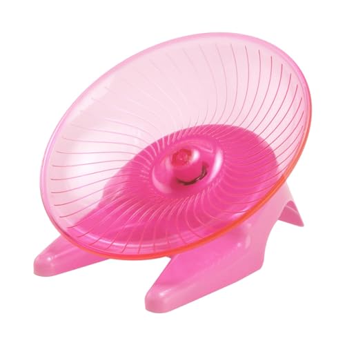 スタンド付き小動物フライングソーサー回し車 おしゃれ 透明 ハムスターホイール 安定したベース付きサイレントハムスターホイール 滑り止め ランニングホイール 理想的な遊び場 取り付け簡単 小動物運動不足解消 かわいいペット用品 ケージアクセサリ (ピンク)