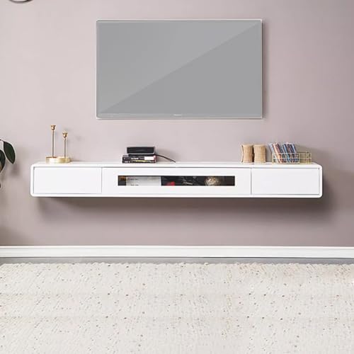 Meuble TV suspendu marron et blanc de 120 cm avec tiroirs de rangement