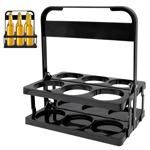 Mudoulu Porta Botellas con Asa, Plegable para 6 Botellas, Soporte para Botellas Ideal para Picnic, Barbacoa, Transporte y Almacenaje de Bebidas