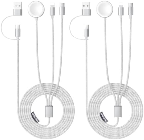 for Apple Watch Charger 2Pack, 3 in 2 USB C Cable for iPhone Charger, Multi Fast Charging Cable Cord, Travel Essentials Compatible with iWatch Ultra/SE/10-1 & iPhone 16/15/14/Galaxy S25-22, 4FT, White