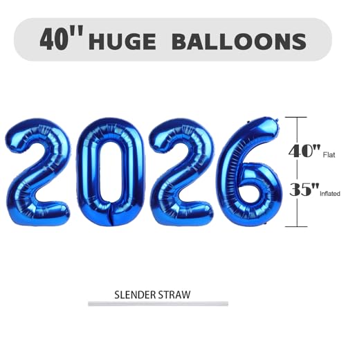 Image of Number Balloons 2026 Balloon 40 inch Dark Blue for 2026 Party Decorations | Saturated Color, Large 40 in, With Inflation Straw & Hanging Hole, Great for Men's Party, Back-To-School Season, Pool Party