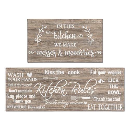 Farmhouse Kitchen Rug Sets of 2 Piece Non Slip Kitchen Rugs and Mats Washable Kitchen Mats for Kitchen Floor Mat Carpet Runner Rugs for Hallway Laundry Decor 17"x30"+17"x47"
