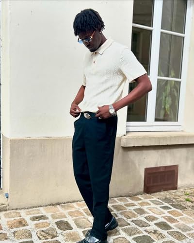 ZAFUL Men's Polo Shirts Textured Short Sleeve Golf Shirt Openwork Casual Cuban Geometric Jacquard T-Shirt3