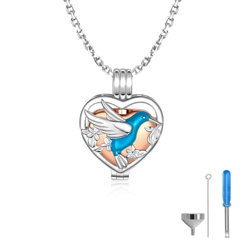 925 Sterling Silver Hummingbird Cremation Necklace for Ashes Memorial Urn Pendant Keepsake for Women Remembrance Jewelry Gift for Loss of Loved One