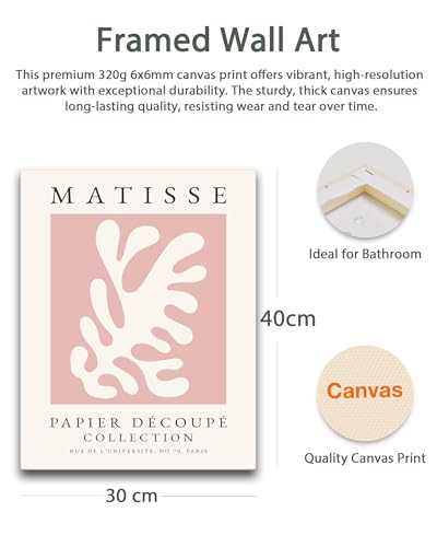 HesenDot Matisse Pink Framed Wall Art,30x40CM Abstract Prints Wall Decor,Boho Posters Wrapped Canvas Wood Frame,Aesthetic Home Decoration for Living Room Bedroom Bathroom Office,Set of 3 - Image 2