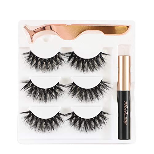 Newcally False Eyelashes Kit Thick Dramatic 18MM Long False Lashes 3 Pairs with Glue and Applicator