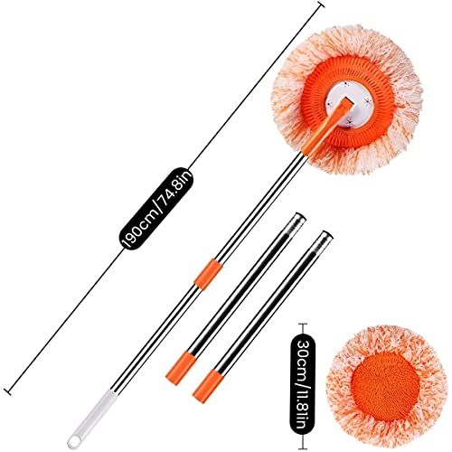 360 Grad drehbares Wischmopp-Set mit 4 abnehmbaren Stangen und 4 austauschbaren Moppköpfen, verstellbare runde Mikrofaser-Staubmopps, Fensterreinigungsset für Bodenwand – Bild 3