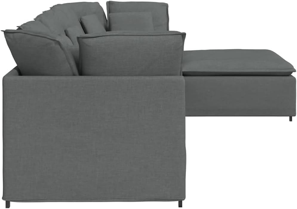 vidaXL Modular Sofa with Footstool&Cushions Fabric Dark Gray