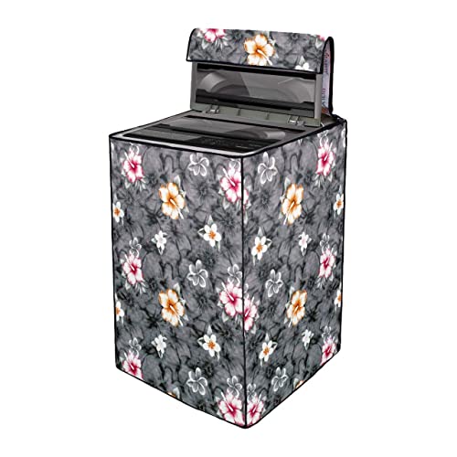 Image of Waterproof & Dust-Proof PVC Full Closure Washing Machine Cover For LG-6.5KG-T655KSFYZ Top Load Fully-Automatic Washing Machine (Grey Flower)