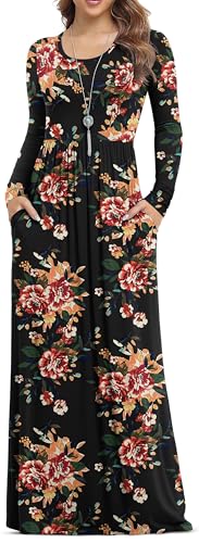 Image of VIISHOW Women's Long Sleeve Loose Plain Maxi Dresses Casual Long Dresses with Pockets