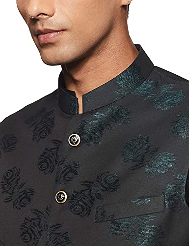 Image of MANQ Men Fawn Woven Jaquard Silk Nehru Jacket