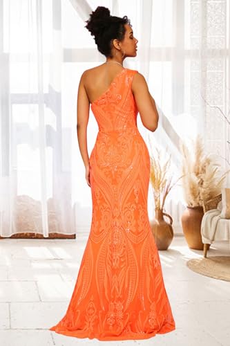 Sequin One Shoulder Prom Dresses for Teens Mermaid Long Ball Gown Tight Sparkly Formal Evening Party Dress4