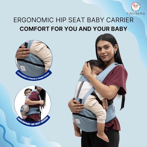 Image of Tinyberg | Baby Carrier for 0 to 3 Year Baby | Baby Carrier for Newborn | Baby Carrying Bag | 4-in-1 Hip Seat, Adjustable Straps, Soft Thigh Padding, Phone Pocket & Large Storage | Baby Carry Bag | Kangaroo Bag | Up to-15 Kg - Baby Blue