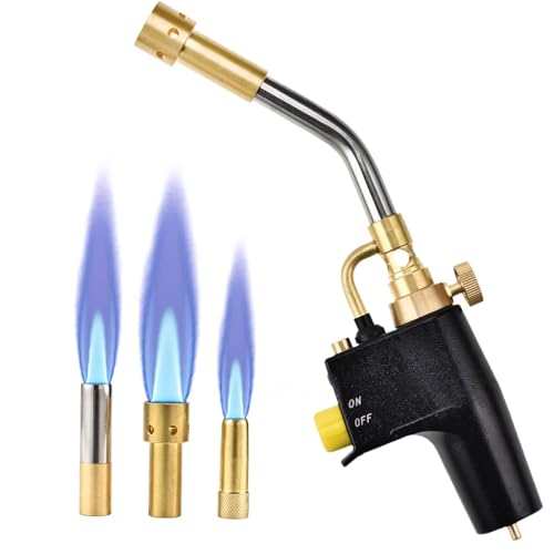 Yapasopu GJ-8000 Kit de antorcha de propano de alta intensidad Trigger Start MAPP Gas antorcha con autoencendido y perilla de latón Soplete de soldadura con 3 boquillas para la interfaz CGA6000