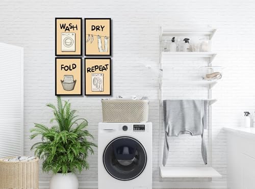 Image of Mira Mest Framed Bathroom Wall Decor | Funny Quotes & Cute Animal Art Prints | Quirky Toilet Signs & Guest Bath Decorations | Minimalist Black & White Washroom Signs | Ready to Hang Toilet Humor for Home & Powder Room (Laundary Set 4 Matte Black)
