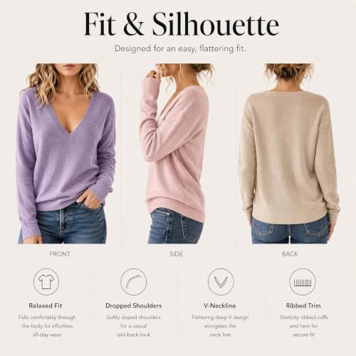 Cashmere Sweaters for Women Cozy Warm Knit Wool Pullover V Neck Sweater - image 4