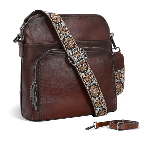 Iswee Leather Crossbody Bag for Women, Coffee
