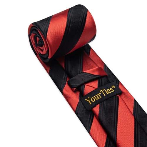 Image of YourTies Striped Ties for Men Classic Woven Silk Necktie with Handkerchief Cufflinks Set Formal Business Party Wedding