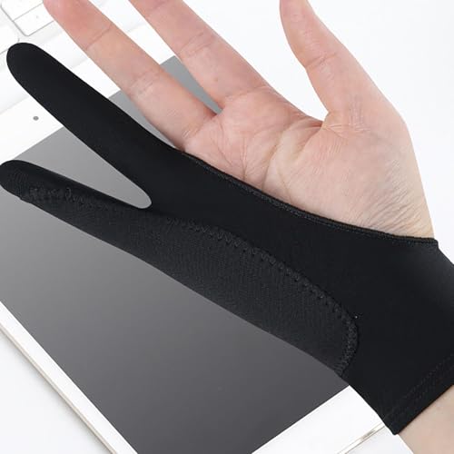 Cyrank Künstlerhandschuh Für Zeichentablett, Atmungsaktiver Digitaler Zeichenhandschuh 3-lagiger 2-Finger-Zeichenhandschuh Für Die Linke Und Rechte Hand Fingerhandschuhe Für Zeichentablett(L)