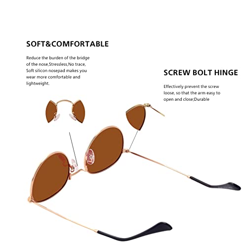 Image of Small Round Polarized Sunglasses Retro Men Women Mirrored Lens Metal Frame Circle Sun Glasses Shades
