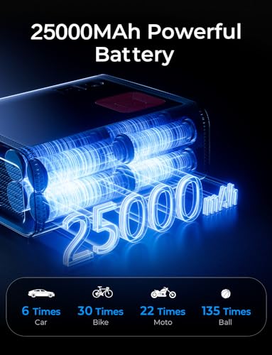 LISEN Tire Inflator Portable Air Compressor - 4 in 1 Tire Inflator 150 PSI 12V DC Portable Tire Inflator for Car, Portable Air Compressor for Car Tires 25,000mAh Battery Fit for Truck/SUV/Car/Bike