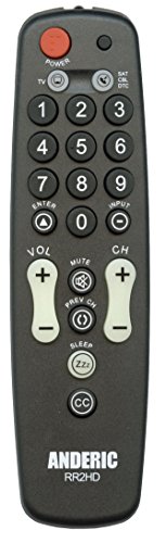 Anderic RR2HD - Simple Big Button 2-Device Universal Remote Control for Comcast / Xfinity / DirecTv / Cable Box / Sat Box & TV Remote Control - 2-Device Universal - RR2HD