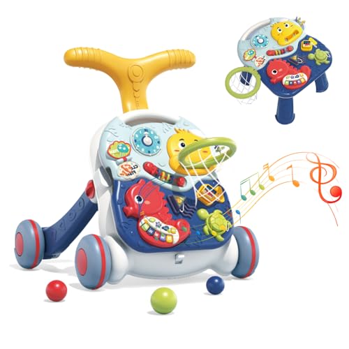 Image of 3 in 1 Sit to Stand Walker Baby Walker Push Toy Baby Activity Table and Center Walking Toys for Infants 12 Months+(Blue or Red)