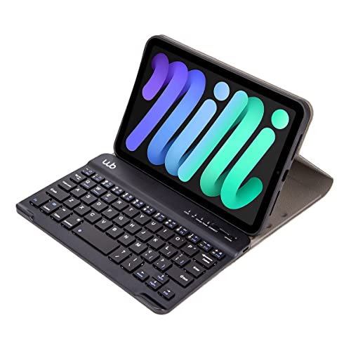 WB Capa com teclado para iPad Mini 6 8.3" Polegadas Couro Preto c...
