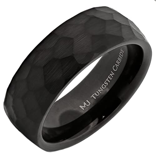Tungsten Ring Hammered Gold Plated or Black Obsidian Style 8mm Wedding Band, Comfort Fit…